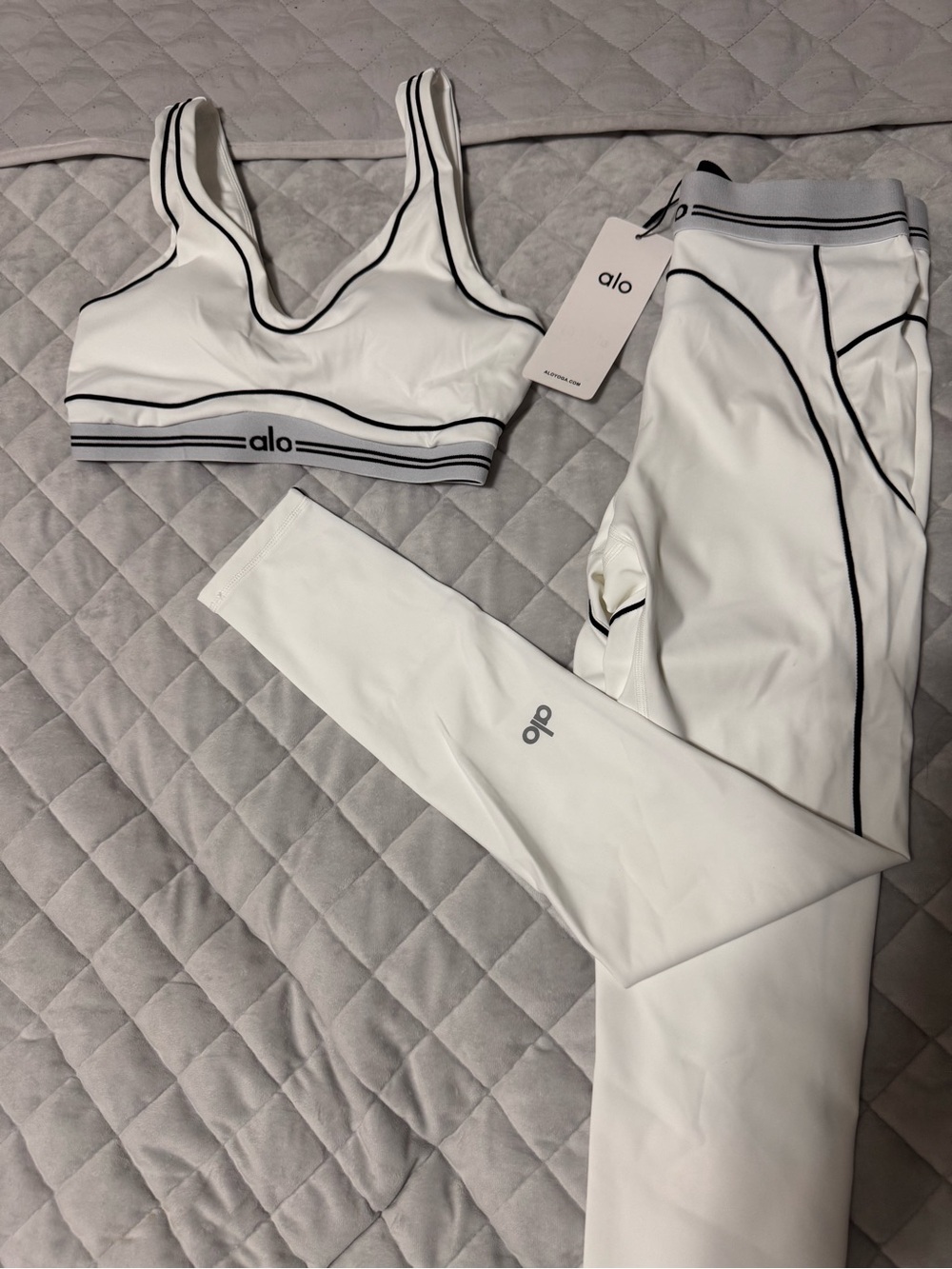 ALO Yoga White Sports Bra with Black Trim